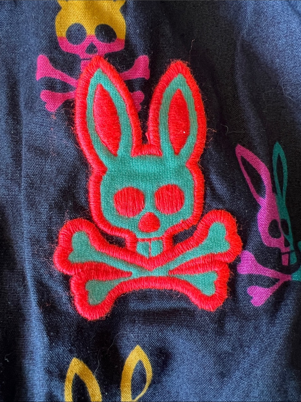 Psycho Bunny Men’s Unisex Navy Blue Multicolor Skull Bunny Lounge Pants Large